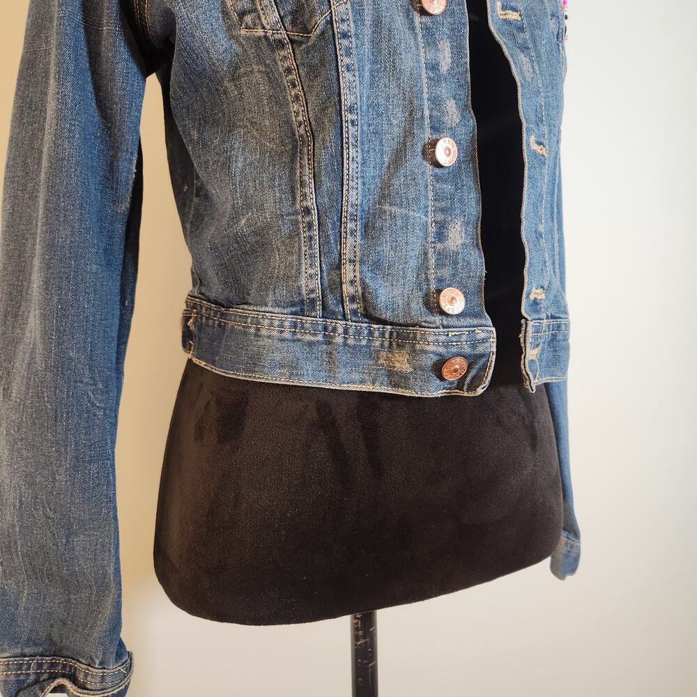 CUSTOM Butterfly in Bloom Sequin Denim Jacket, Size Small - Picture 7 of 13